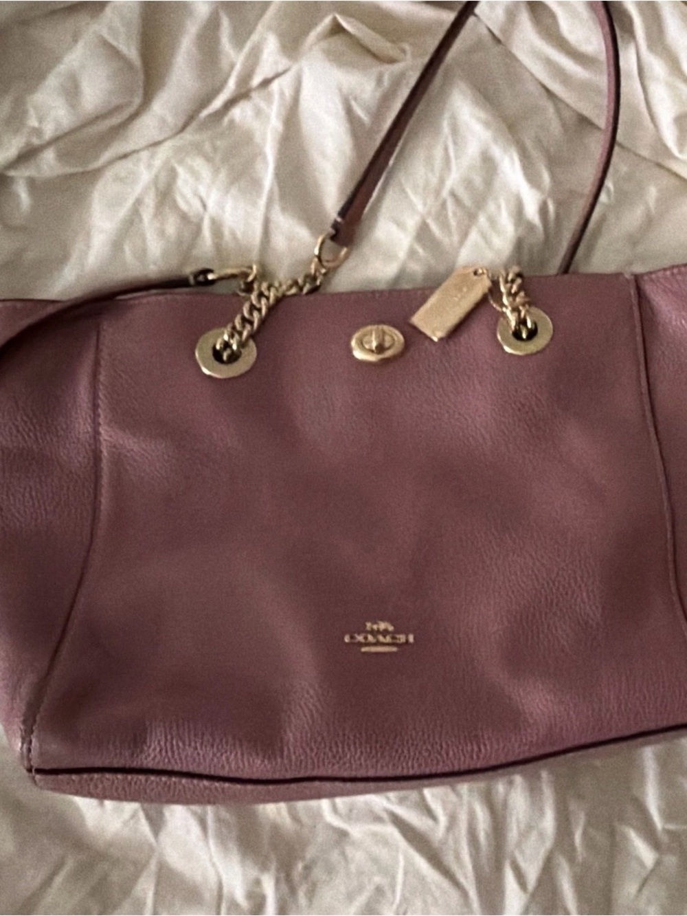 Coach Leather Tote in Plum with Gold Hardware